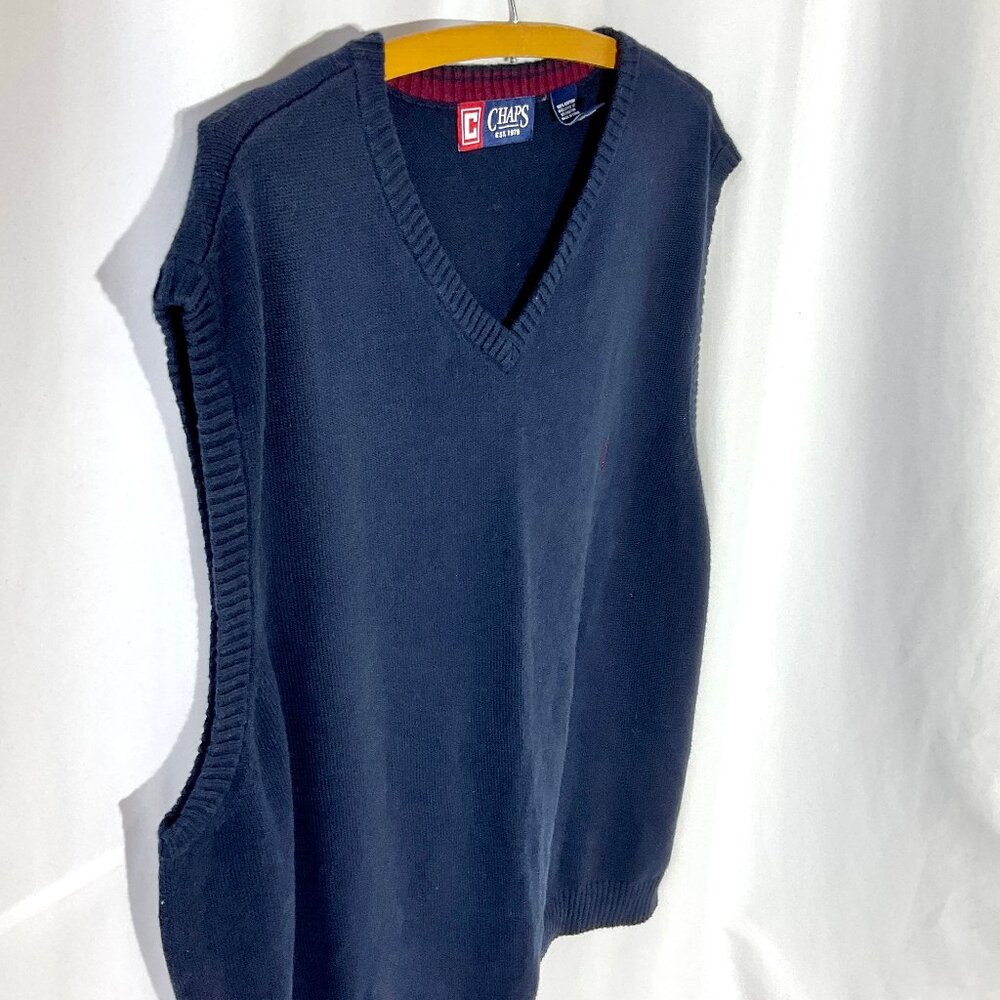 Chaps Mens XL Sweater Vest Navy Blue Preppy Academia